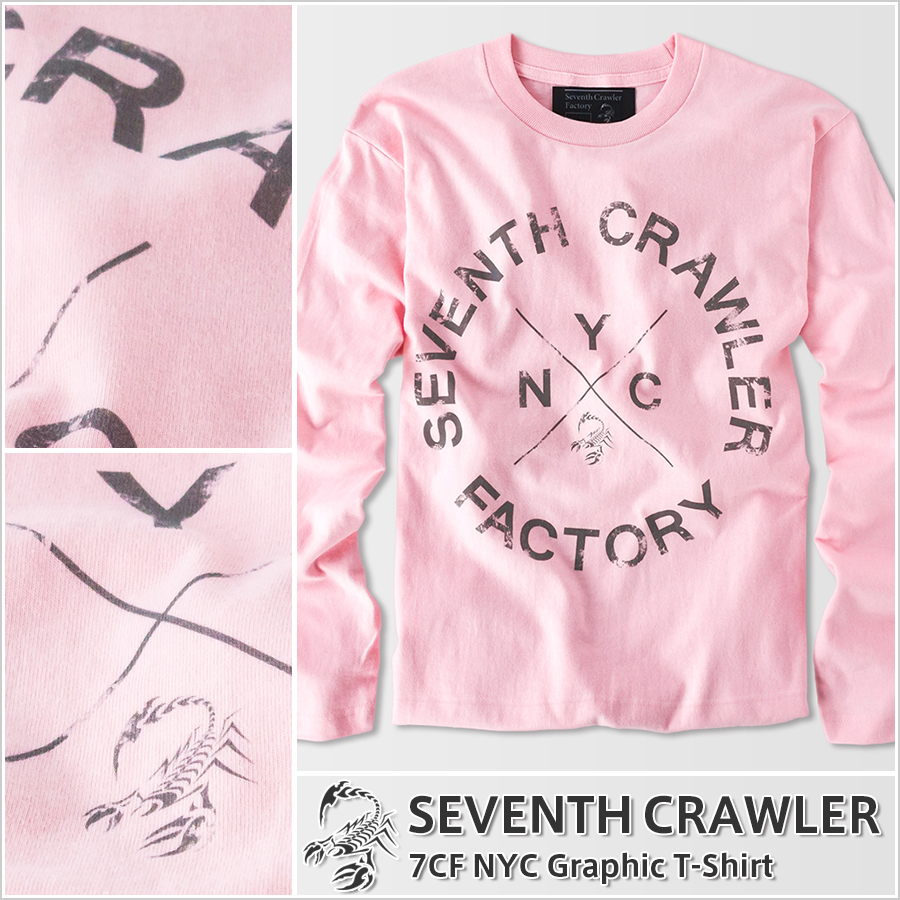 メンズ Ｔシャツ ライトピンク (長袖) [アメカジブランド セブンスクローラー]