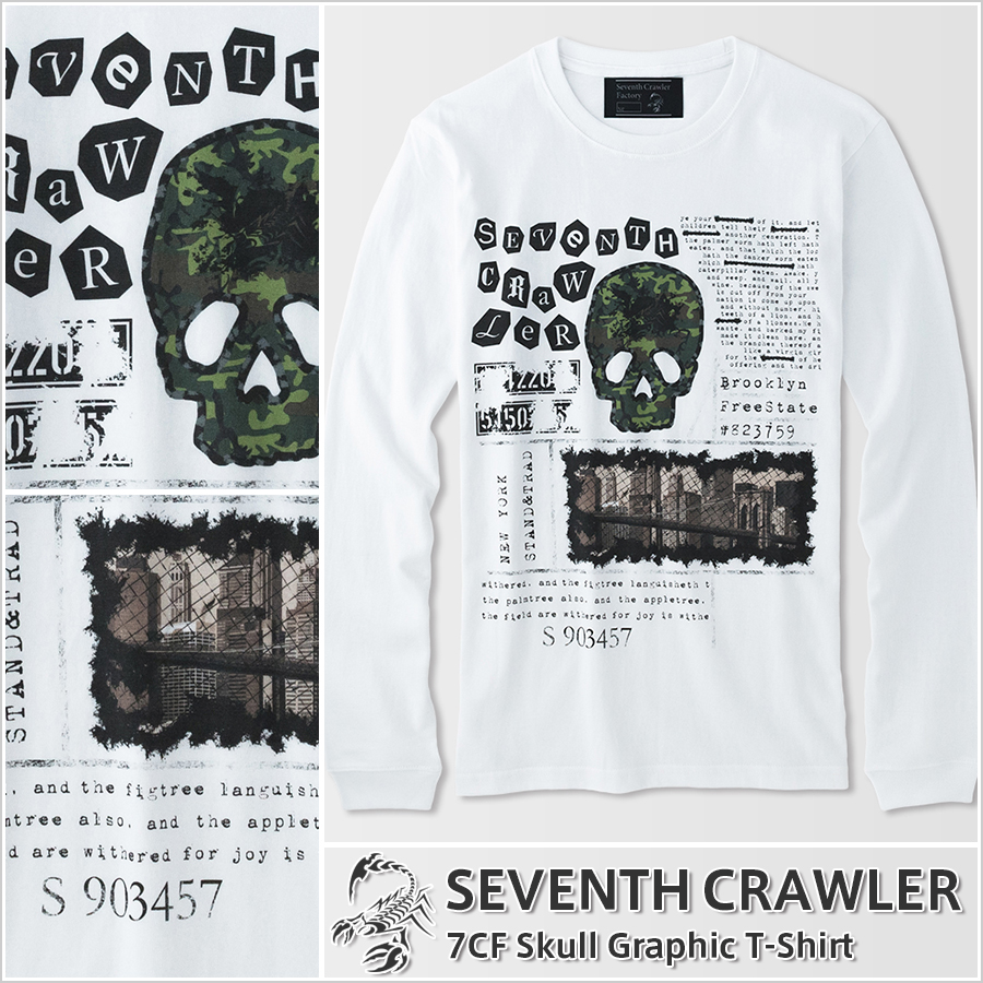 メンズ Ｔシャツ ホワイト (長袖) [アメカジブランド セブンスクローラー]